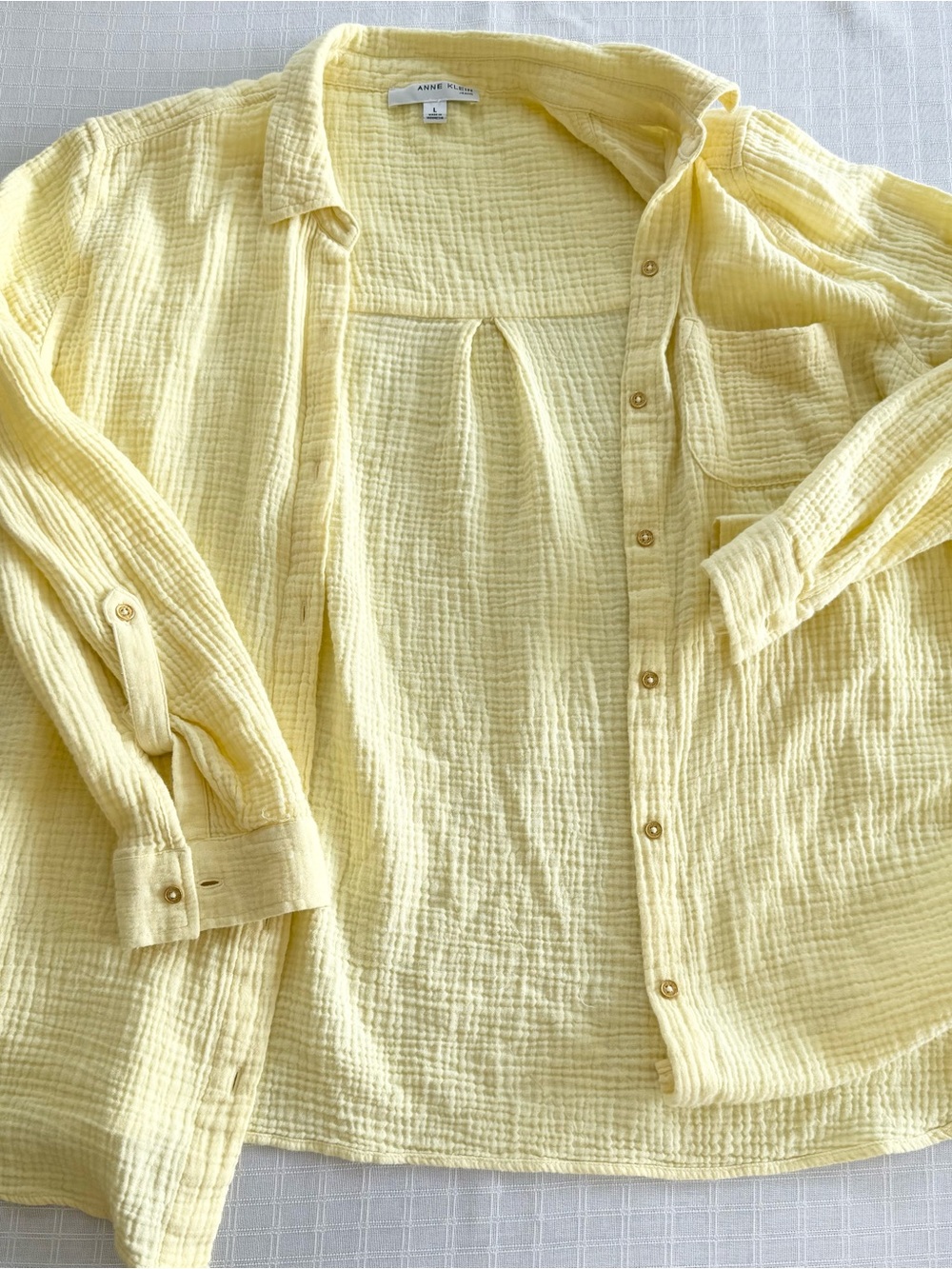 Bright yellow Anne Klein textured cotton top/overshirt